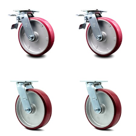 Service Caster 8 Inch Poly on Aluminum Swivel Caster Set with Roller Bearing 2 Total Lock Brake SCC-TTL30S820-PAR-2-S-2